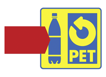 Das blau-gelbe Signet von PET Recycling Schweiz als animierte Demonstration des PET-Recycling-Kreislaufs